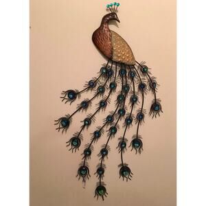 Large Hobby Lobby Art Copper Colored Metal Peacock Bird Wall Art Decor 33.5"